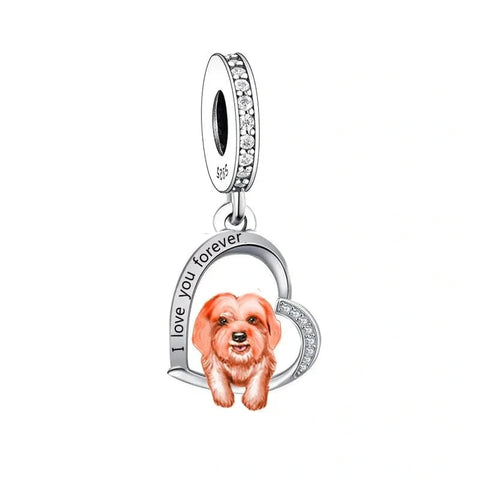 Shih Tzu Dog Silver heart Love Charm - Shih Tzu Dog Silver heart Love Charm