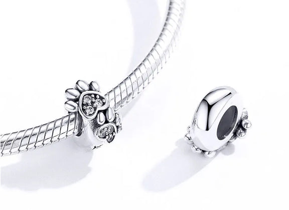 Crystal Paw Heart Charm - shimmering heart paw bead