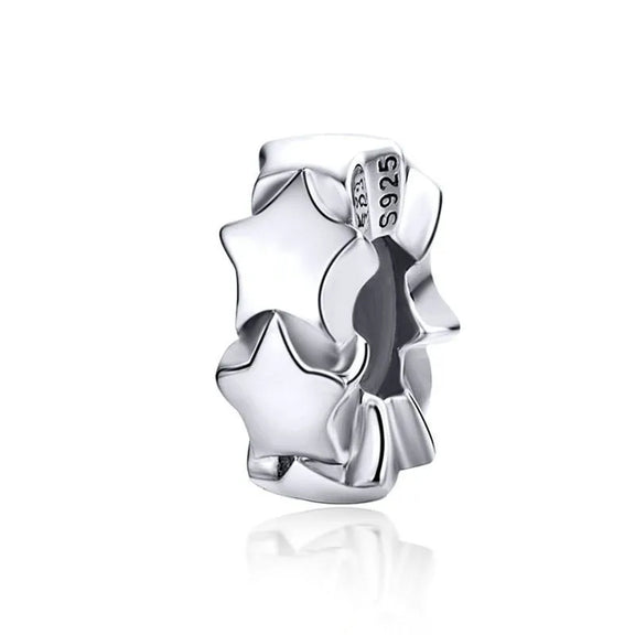 Shiny Silver Star Barrel Charm - shiny silver star charm for bracelets