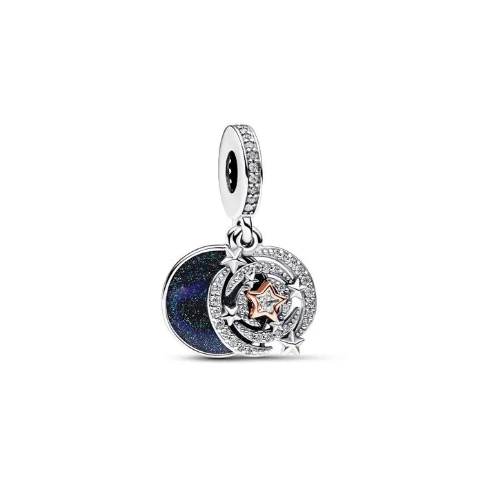 Shooting Star Double Dangle Charm Pandora Rose - Beautiful Pandora Rose charm with a shooting star, ideal for celestial themes.