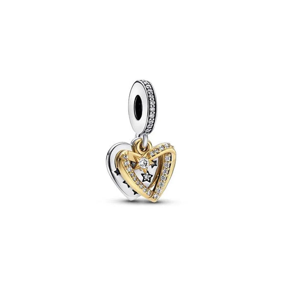 Shooting Star Hearts Double Dangle Charm - Pandora Shine - Herbarium cluster charm with sparkling stones, a refined and natural touch for charm bracelets