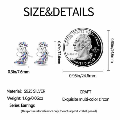 Sterling Silver Unicorn Stud Earrings Multicolor Crystals - Sterling Silver Unicorn Stud Earrings with Multicolor Crystals