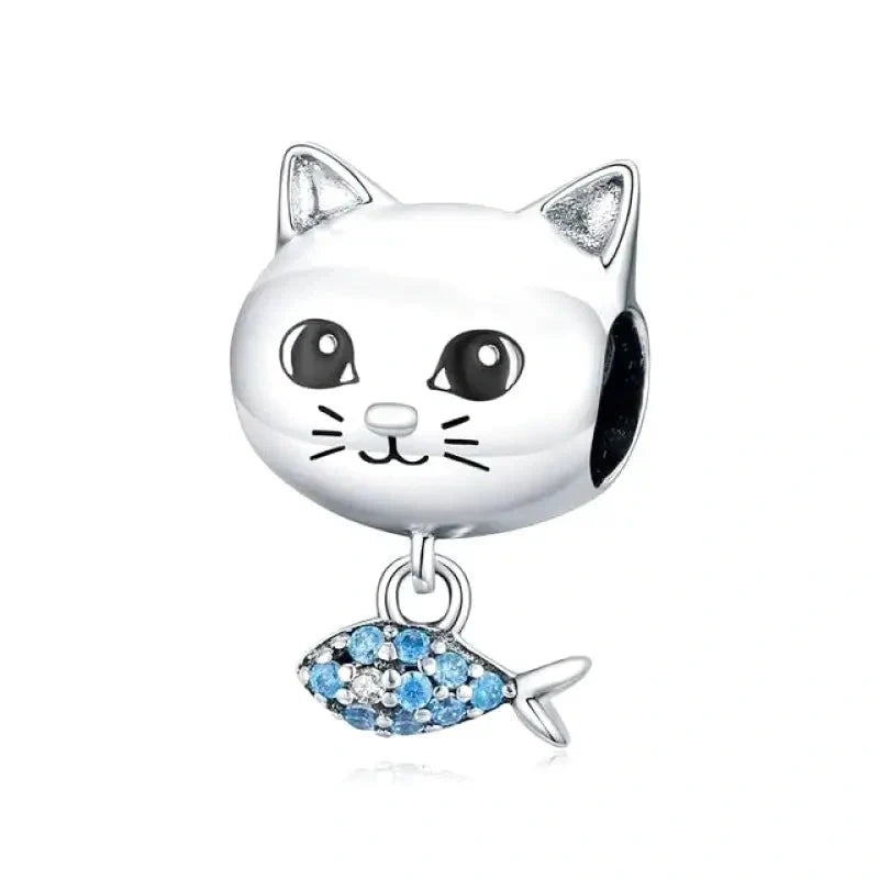 silver-cat-head Jewelry Pandora fits bracelet charm affordable