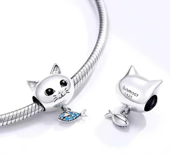 silver-cat-head fits Pandora bracelet charm Jewelry affordable