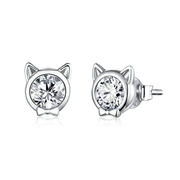 Silver Cat Stud Earrings - Silver Cat Stud Earrings