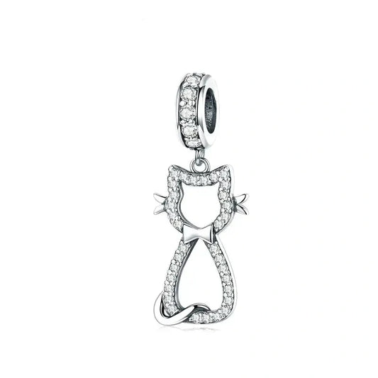 silver-cat Pandora charm fits bracelet Jewelry affordable