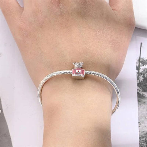 Elegant Pink Perfume Bottle Charm with Crown for Charm Bracelets - Elegant Pink Perfume Bottle Charm with Crown for Charm Bracelets