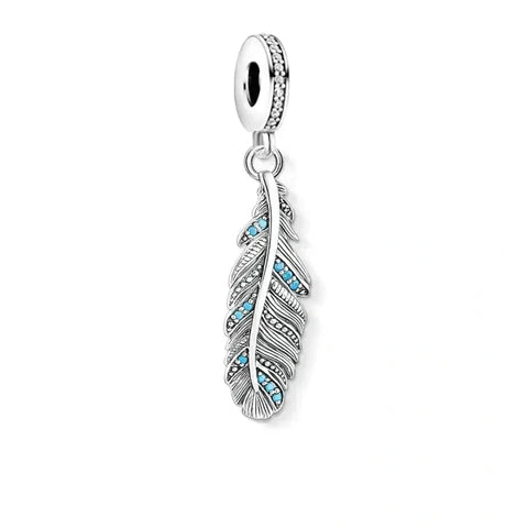 silver-feather-charm charm fits Pandora bracelet affordable Jewelry