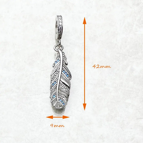 silver-feather-charm Pandora fits bracelet affordable charm Jewelry