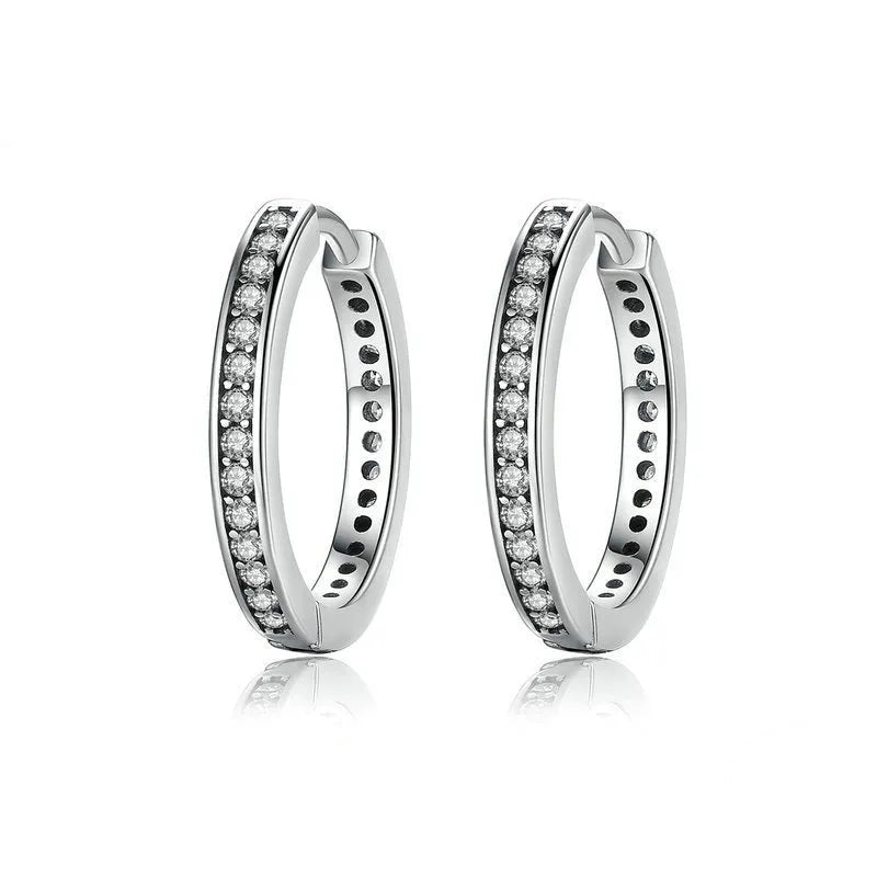 silver hoop earrings with cubic zirconia