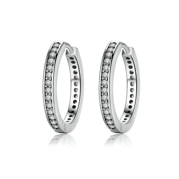 Silver Hoop Earrings with Cubic Zirconia - silver hoop earrings with cubic zirconia