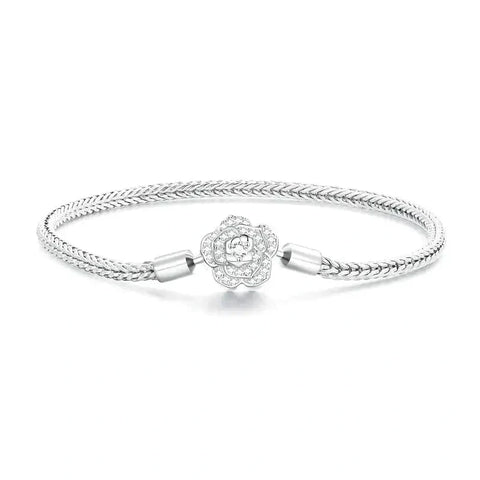 silver-rose-charm-bracelet charm affordable Pandora Jewelry fits bracelet