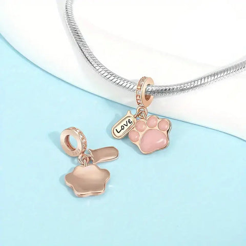 Pink Paw Love Charm with Enamel and Crystals