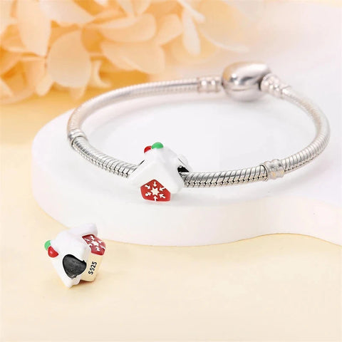 Sterling Silver Christmas Charm with Snow-Covered House