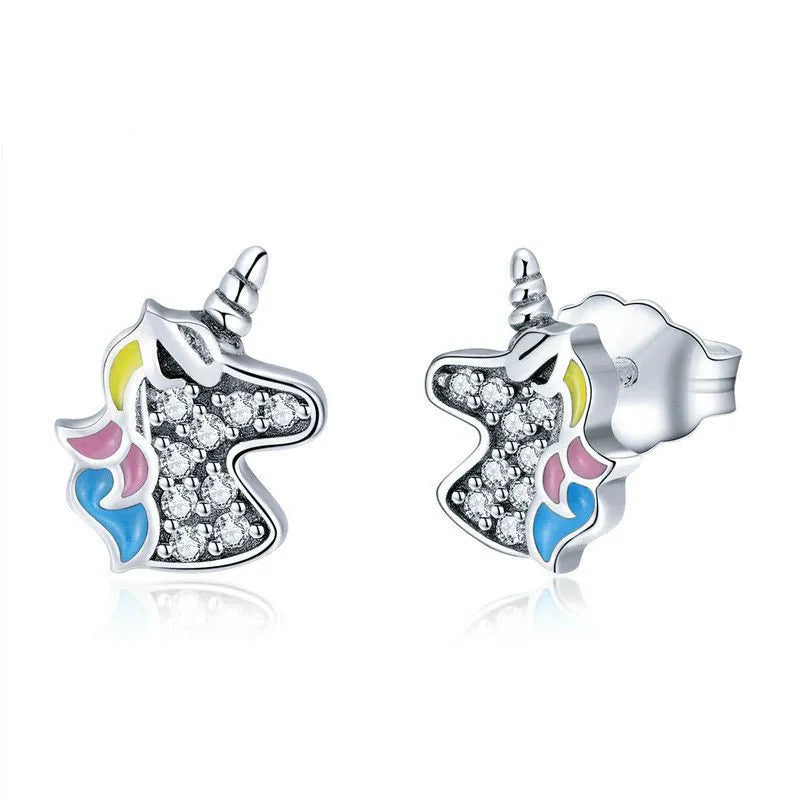 Silver Unicorn Stud Earrings