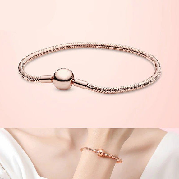 Elegant Sterling Silver Rose Gold Snake Chain Bracelet - Elegant Sterling Silver Rose Gold Snake Chain Bracelet