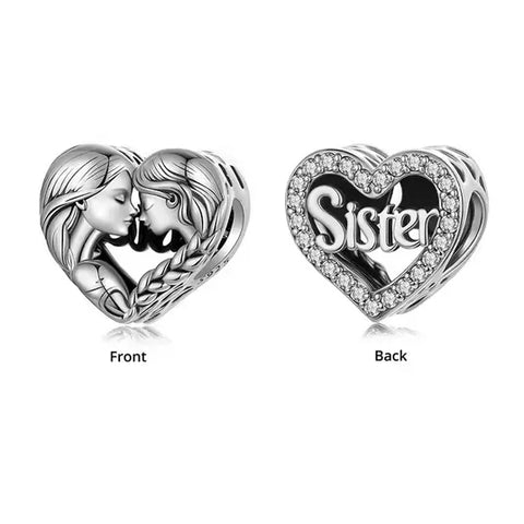 Sisters Silver Heart charm