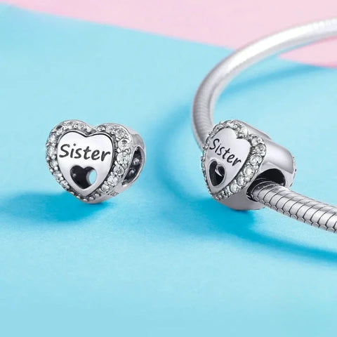 Sister Heart Charm - Fits pandora Bracelet