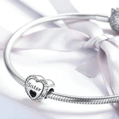 Sister Heart Charm - Fits pandora Bracelet