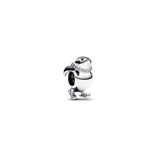 Skiing Penguin Charm - Cute penguin charm with skis, ideal for adding a fun winter element to jewelry.