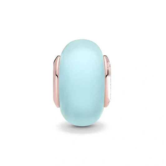 Sky blue enamel charm with rose gold-plated sterling silver accents for a soothing and elegant look.