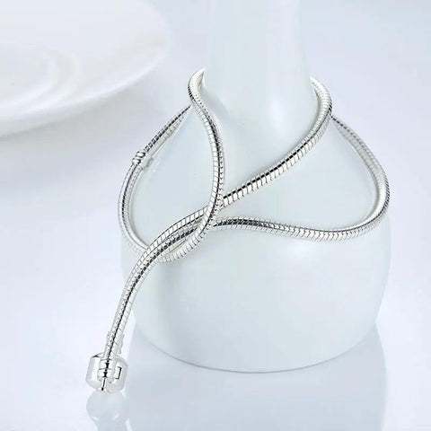 Elegant Sterling Silver Snake Chain Necklace with Sleek Barrel Clasp - Elegant Sterling Silver Snake Chain Necklace with Sleek Barrel Clasp