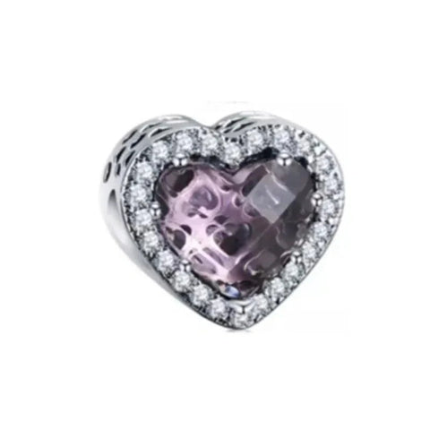 Soft Purple Heart Crystal Charm with Sterling Silver - Soft Purple Heart Crystal Charm with Sterling Silver