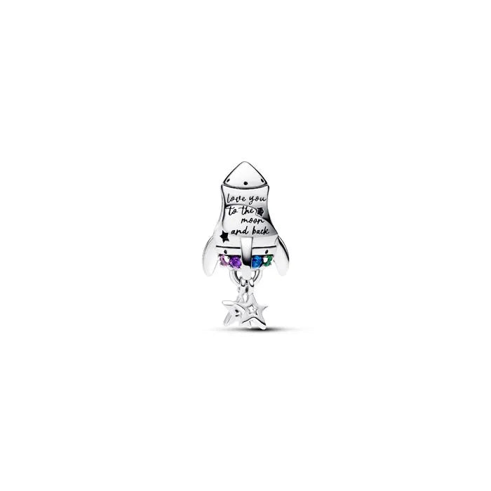 Space Love Rocket Charm - Fun space-themed charm with a rocket design, ideal for adding whimsy to bracelets.