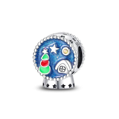 Sterling Silver Christmas Charm with Festive Night Scene - Sterling Silver Christmas Charm with Festive Night Scene
