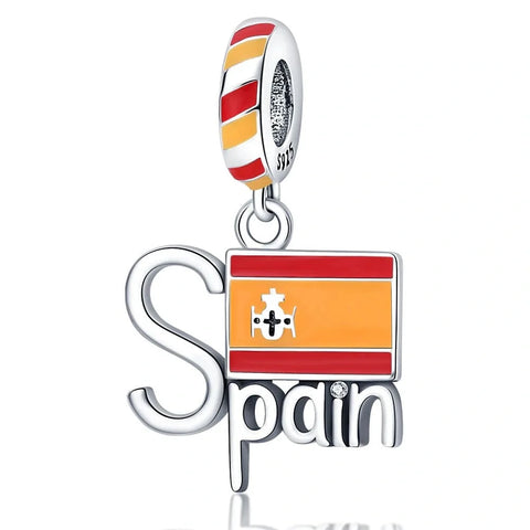 jewlouli spanish-flag-dangle-pandora-charm-jewelry fits pandora bracelet