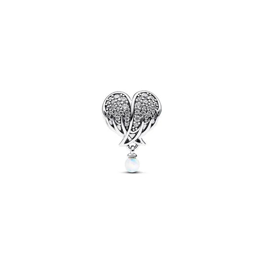 Sparkling Angel Wings Heart Charm - Heart charm with angel wings and sparkle, symbolizing love and protection.