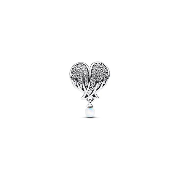 Sparkling Angel Wings & Heart Charm - Sparkling Angel Wings Heart Charm - Heart charm with angel wings and sparkle, symbolizing love and protection.