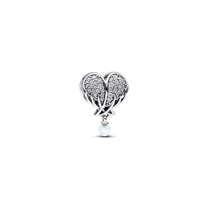 Sparkling Angel Wings Heart Charm - Beautiful angel wings heart charm, adding a heavenly touch with sparkle.