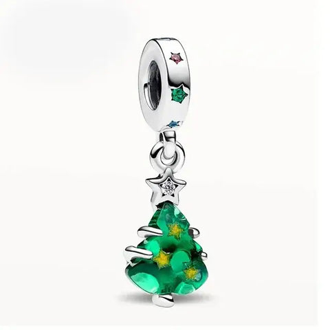 Sparkling Christmas Tree Dangle Charm - Shimmering Christmas tree charm, adding a festive touch to any bracelet.