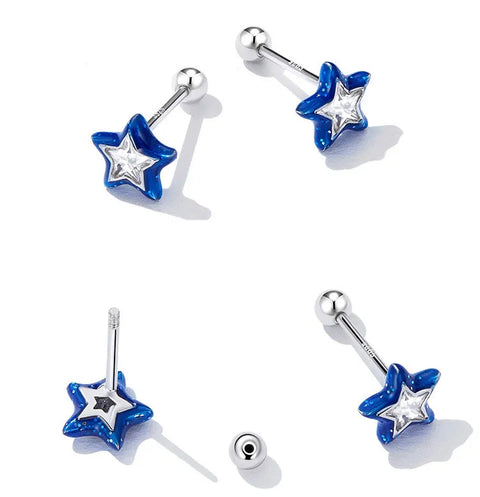 sparkling crystal blue star stud earrings