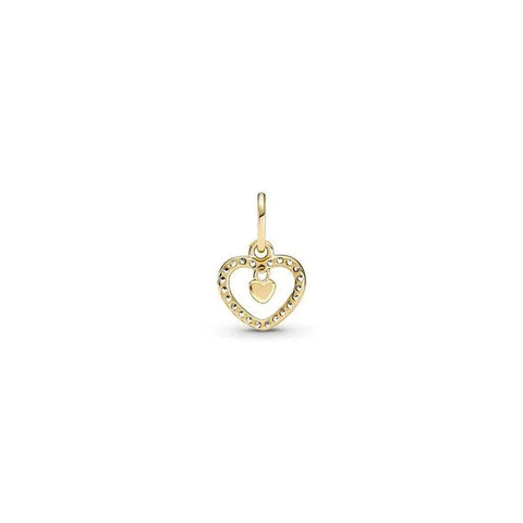 Sparkling Double Heart Dangle Charm K - Beautiful double heart charm in K gold with sparkling accents.