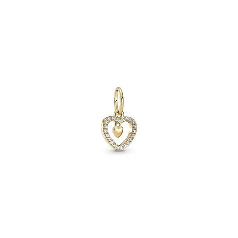 Sparkling Double Heart Dangle Charm K - K gold dangle charm with double hearts, adding luxury and romance.