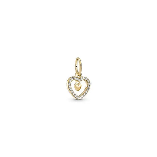 Sparkling Double Heart Dangle Charm 14K - 14K gold dangle charm with double hearts, adding luxury and romance.