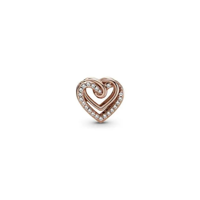 Sparkling Entwined Hearts Charm Pandora Rose - Beautiful entwined heart charm, adding a romantic touch in Pandora Rose.