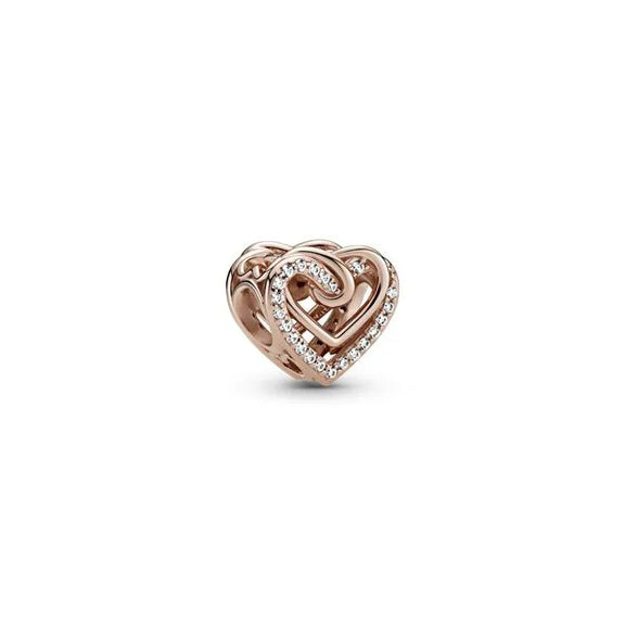 Sparkling Entwined Hearts Charm - Pandora Rose - Sparkling Entwined Hearts Charm Pandora Rose - Shimmering heart charm with Pandora Rose finish, ideal for special occasions.