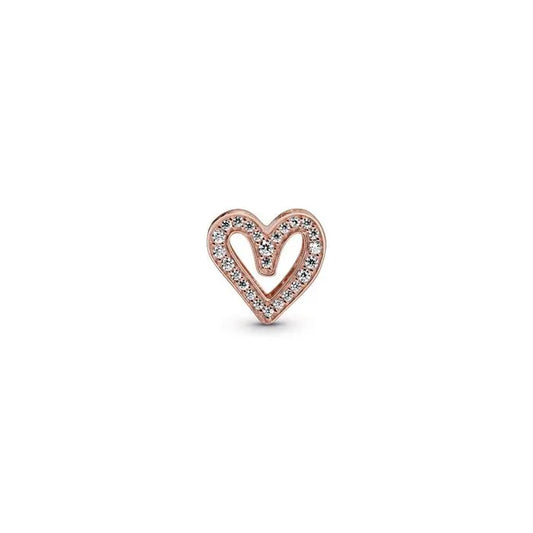 Sparkling Freehand Heart Charm Pandora Rose - Elegant freehand heart charm with sparkle, crafted in Pandora Rose.