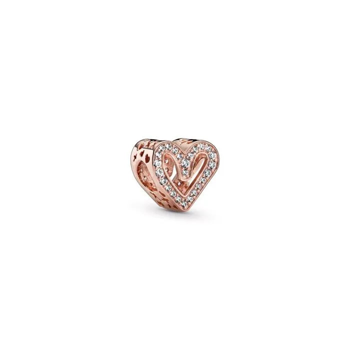 Sparkling Freehand Heart Charm Pandora Rose - Beautiful freehand heart charm in rose finish, perfect for romantic jewelry.