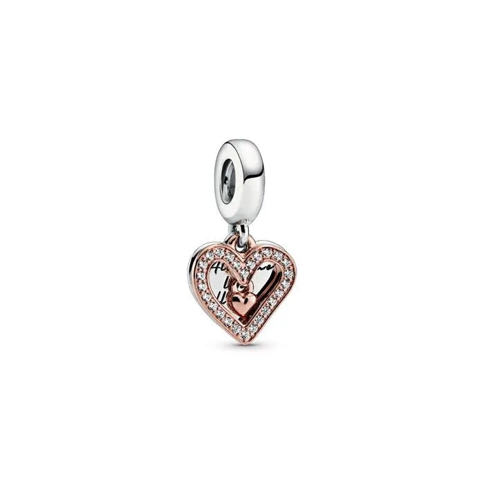 Sparkling Freehand Heart Dangle Charm Pandora Rose - Heart dangle charm in Pandora Rose, perfect for expressing affection.