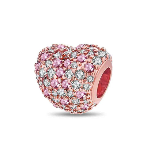 Sparkling Rose Gold Heart Charm with Pink and White Crystals - Sparkling Rose Gold Heart Charm with Pink and White Crystals