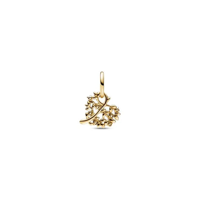 Sparkling Heart Family Tree Dangle Charm 14K - Family tree charm with heart and sparkle in 14K gold, a meaningful addition.