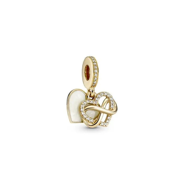 Sparkling Infinity Heart Dangle Charm 14K - 14K infinity heart dangle, ideal for expressing unbreakable bonds.