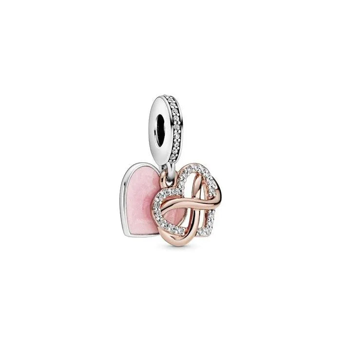 Sparkling Infinity Heart Dangle Charm Pandora Rose - Heart and infinity symbol in Pandora Rose, perfect for expressing eternal love.