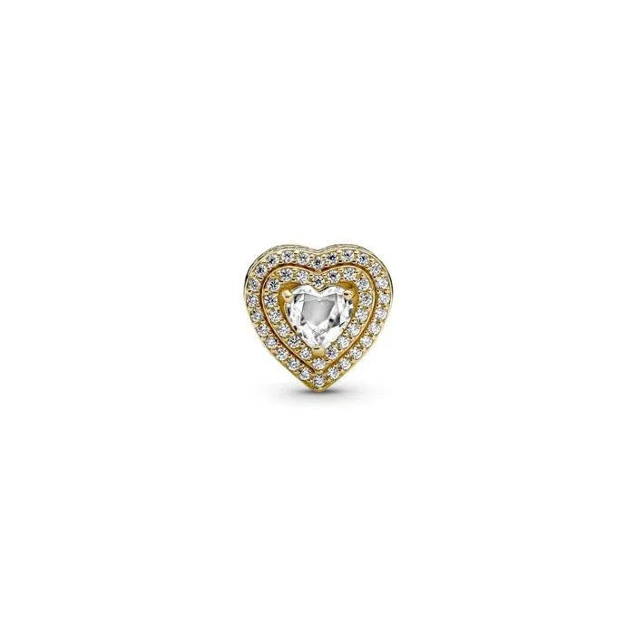 Sparkling Leveled Hearts Charm 14K - Luxurious heart charm in 14K gold with leveled sparkle, ideal for special occasions.