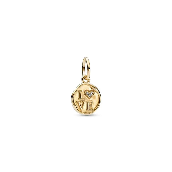 Sparkling Love Stamp Dangle Charm 14K - Beautiful love stamp charm in 14K, a luxurious piece with sparkle.