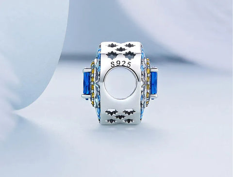 sparkling octagon blue and yellow crystal sterling silver bead